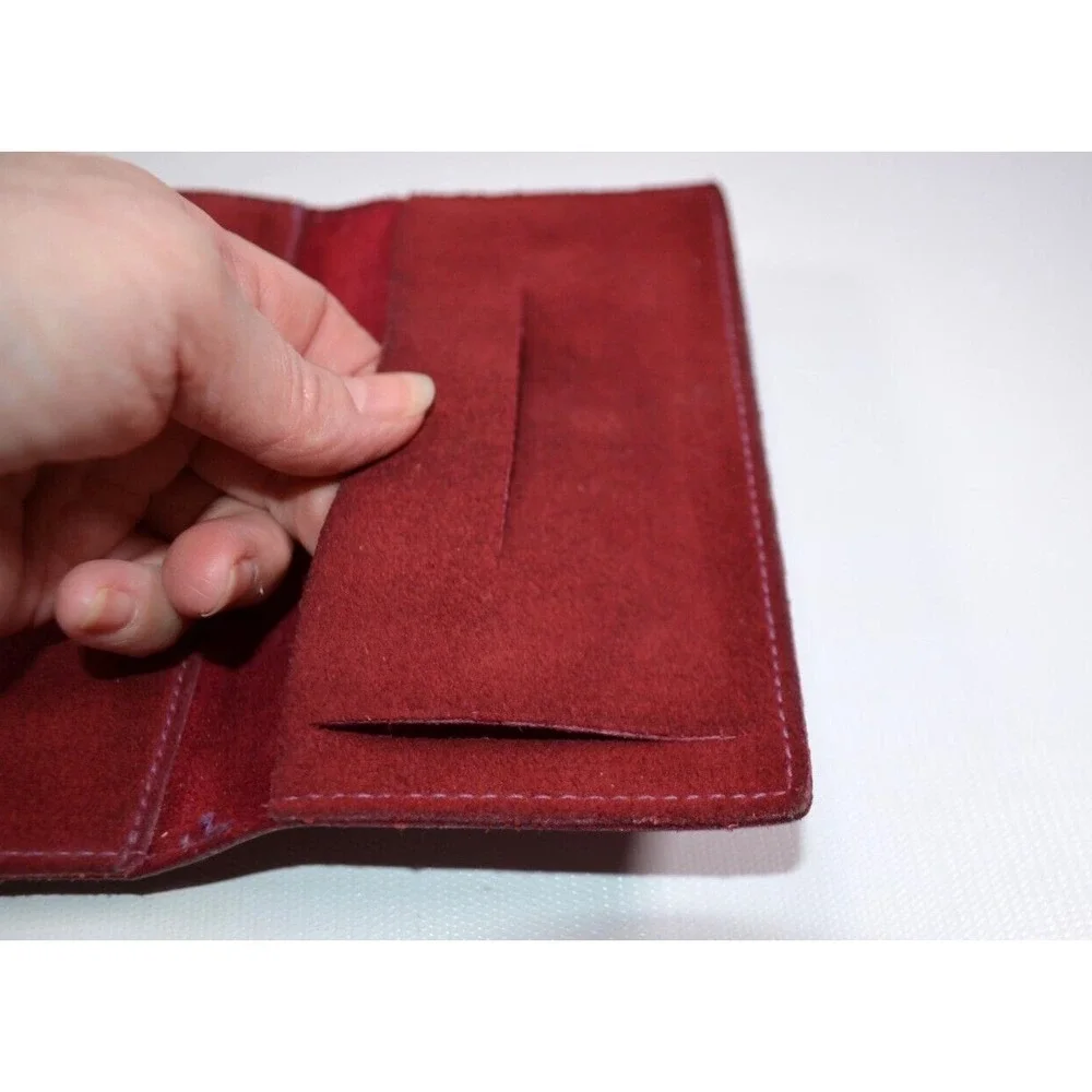 Vintage Womens Baronet Genuine Leather Wallet Red With Checkbook Notes Coin Slot